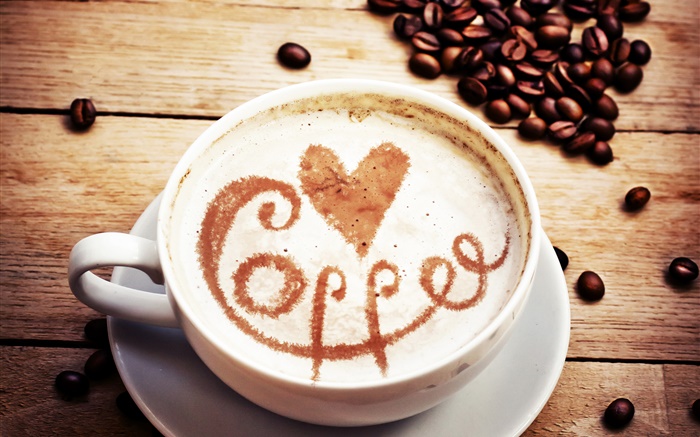 Cappuccino coffee, love hearts, coffee beans Wallpapers Pictures Photos Images