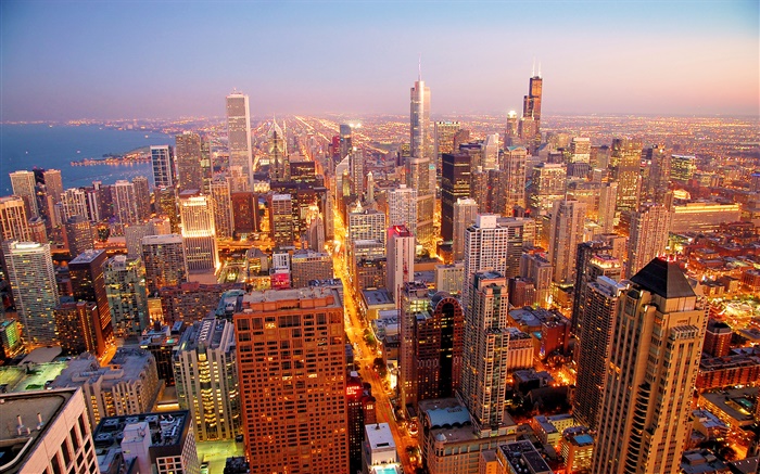 Chicago city, USA, dawn, skyscrapers Wallpapers Pictures Photos Images