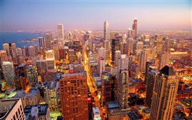 Chicago city, USA, dawn, skyscrapers