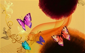Chinese ink art, colorful butterflies HD wallpaper