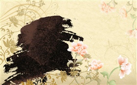 Chinese ink art, peonies flowers HD wallpaper