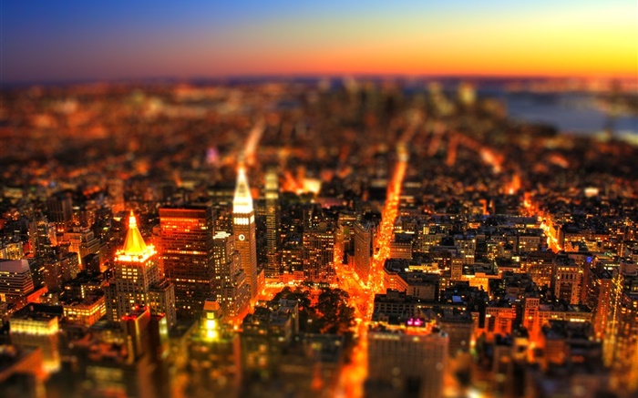 City, night, buildings, lights, sky, tilt-shift photography Wallpapers Pictures Photos Images