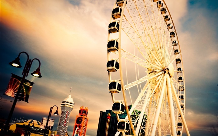 City scenery, Ferris wheel, houses Wallpapers Pictures Photos Images