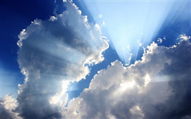 Clouds, sky, blue, sun rays HD wallpaper