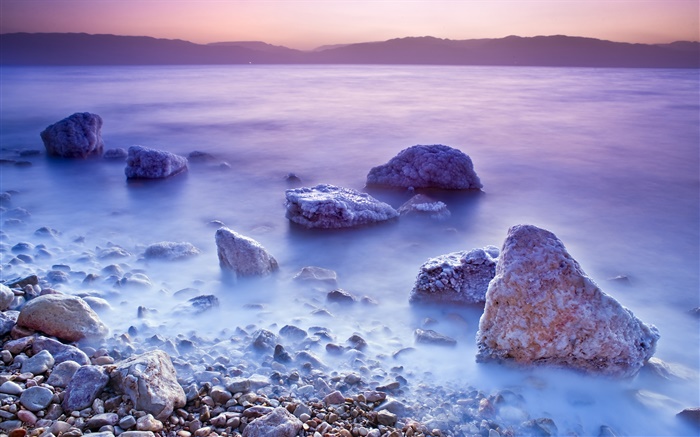 Dead sea, sunrise, salt, stones Wallpapers Pictures Photos Images