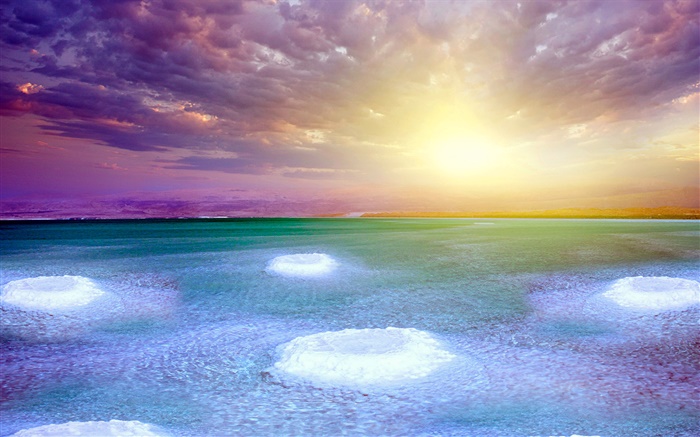 Dead sea, sunset, salt, clouds Wallpapers Pictures Photos Images