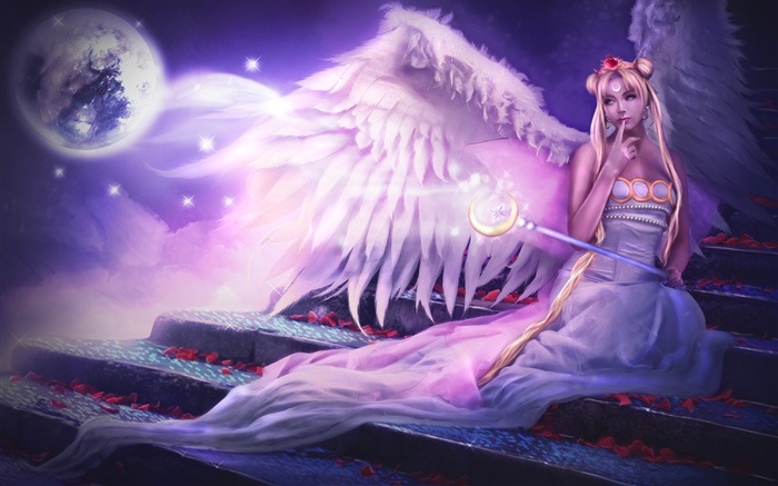 Fantasy angel girl, purple style Wallpapers Pictures Photos Images