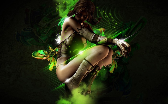 Fantasy girl dance, green abstract Wallpapers Pictures Photos Images
