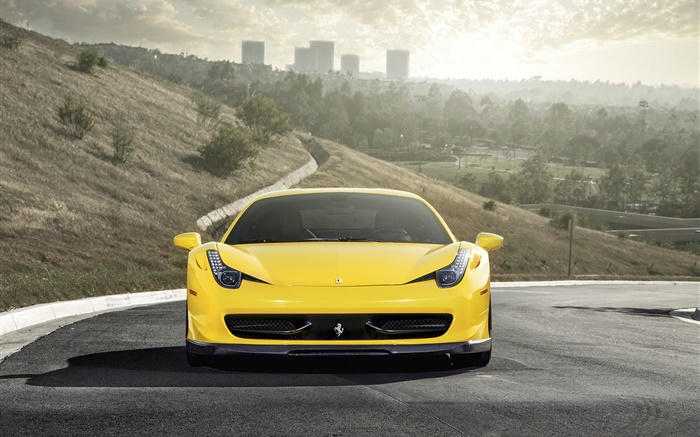 Ferrari 458 Italia yellow supercar front view Wallpapers Pictures Photos Images