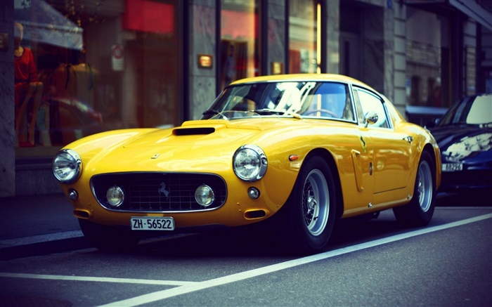 Ferrari yellow retro car at street Wallpapers Pictures Photos Images