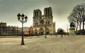 France, Notre Dame, street, people, dusk HD wallpaper