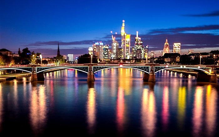 Frankfurt, Main river, Germany, city, bridge, lights, night Wallpapers Pictures Photos Images