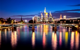 Frankfurt, Main river, Germany, city, bridge, lights, night HD wallpaper