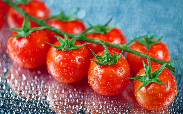 Fresh fruit, red tomatoes, water drops Wallpapers Pictures Photos Images