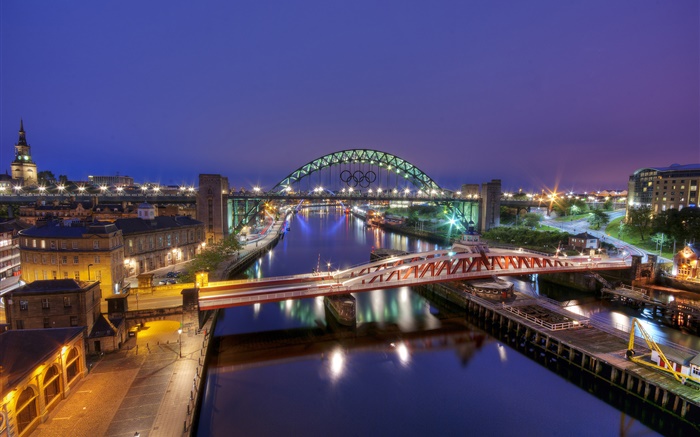 Gateshead, England, city, night, river, bridge, buildings, lights Wallpapers Pictures Photos Images