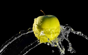 Green apple flight, water splash HD wallpaper