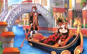 Halloween, anime girl in boat HD wallpaper