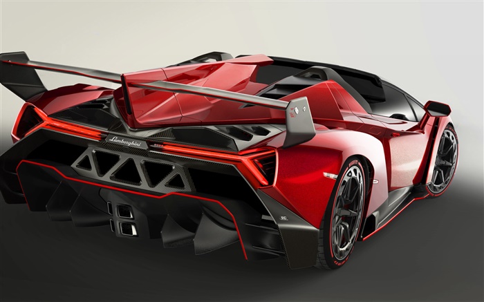 Lamborghini Veneno Roadster, red luxury car rear view Wallpapers Pictures Photos Images