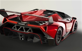Lamborghini Veneno Roadster, red luxury car rear view HD wallpaper