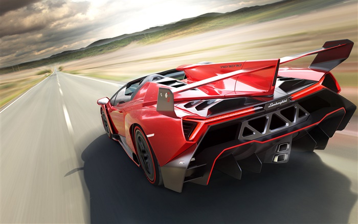 Lamborghini Veneno Roadster red supercar rear view Wallpapers Pictures Photos Images