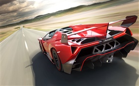 Lamborghini Veneno Roadster red supercar rear view HD wallpaper