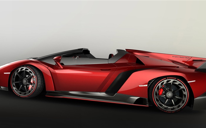 Lamborghini Veneno Roadster red supercar side view Wallpapers Pictures Photos Images