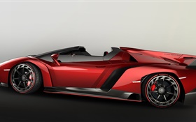 Lamborghini Veneno Roadster red supercar side view HD wallpaper