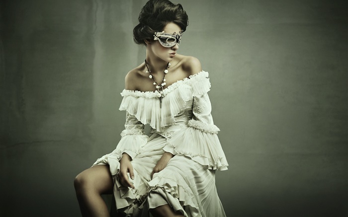 Masked white dress girl Wallpapers Pictures Photos Images