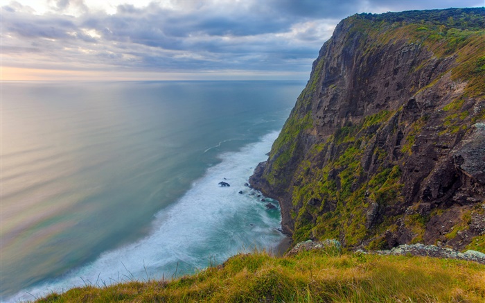 Mercer Cliffs, sea, clouds, dusk, Waikato, New Zealand Wallpapers Pictures Photos Images