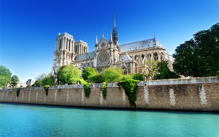 Notre Dame, France, blue sky, river Wallpapers Pictures Photos Images