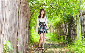 Path, tree, pure girl, Taiwan HD wallpaper