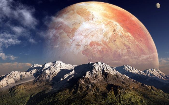 Planet, mountains, sky, clouds Wallpapers Pictures Photos Images