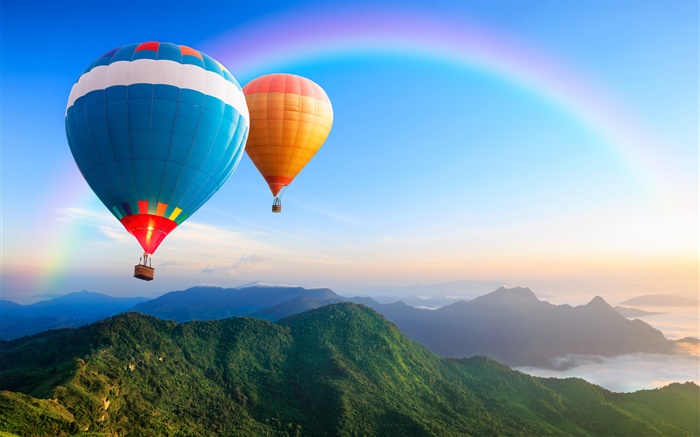 Rainbow colors hot air balloons, sky Wallpapers Pictures Photos Images