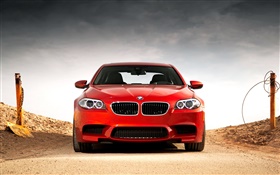 Red BMW M5 F10 car front view HD wallpaper