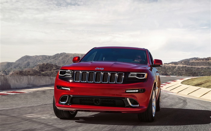 Red Jeep Grand Cherokee SRT car front view Wallpapers Pictures Photos Images