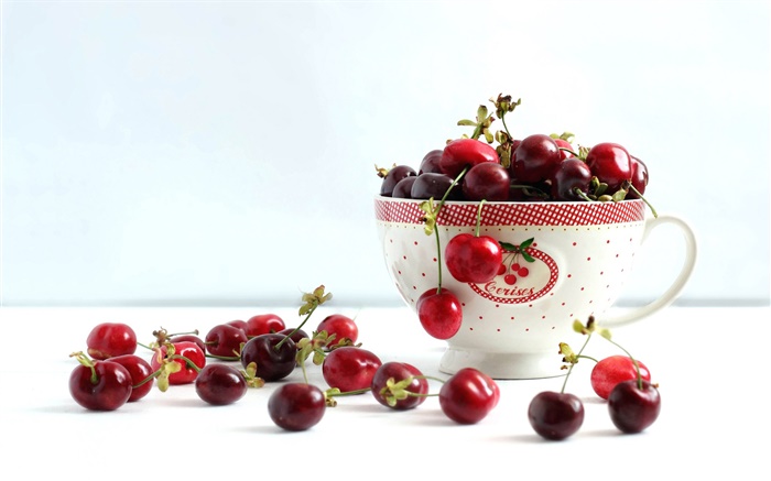 Red cherries, cup Wallpapers Pictures Photos Images