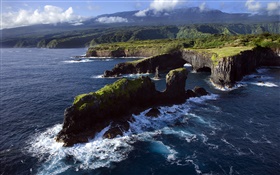 Rocky coast, Pacific Ocean, Maui, Hawaii HD wallpaper