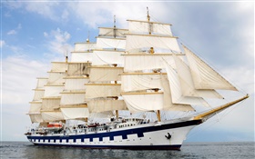 Sailing, ship, sea, clouds HD wallpaper