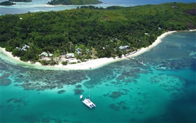 Seychelles Island, top view, boats, sea HD wallpaper