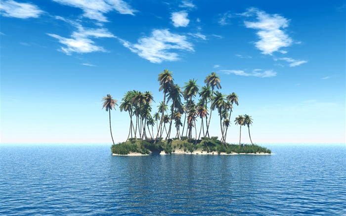 Small island, palm trees, sea Wallpapers Pictures Photos Images