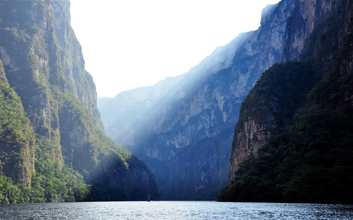 Sumidero Canyon, Mexico, river, mountains, cliff, sun rays Wallpapers Pictures Photos Images