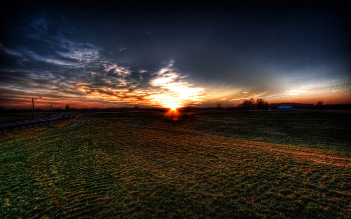 Sunset, fields, clouds, dusk Wallpapers Pictures Photos Images