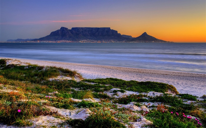 Table Bay, Cape Town, South Africa, beach, sea, dusk Wallpapers Pictures Photos Images