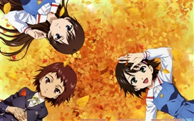Three anime girls lying ground