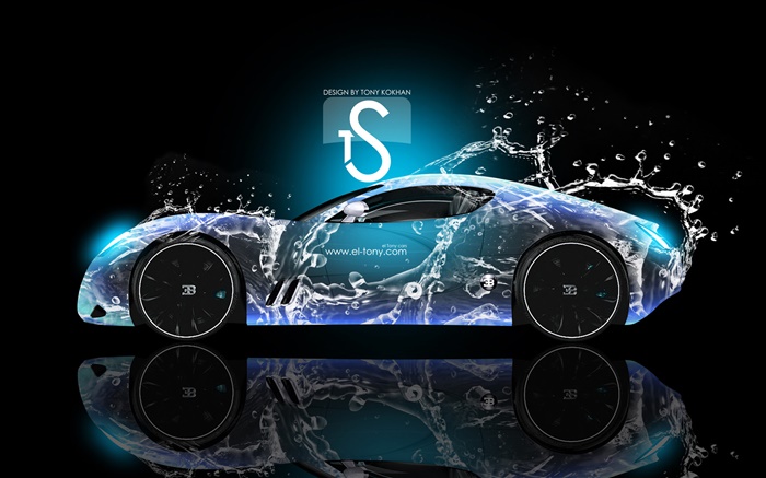 Water splash car, Bugatti, creative design Wallpapers Pictures Photos Images