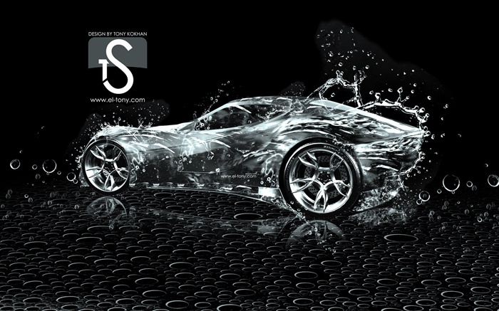 Water splash car, creative design, black background Wallpapers Pictures Photos Images