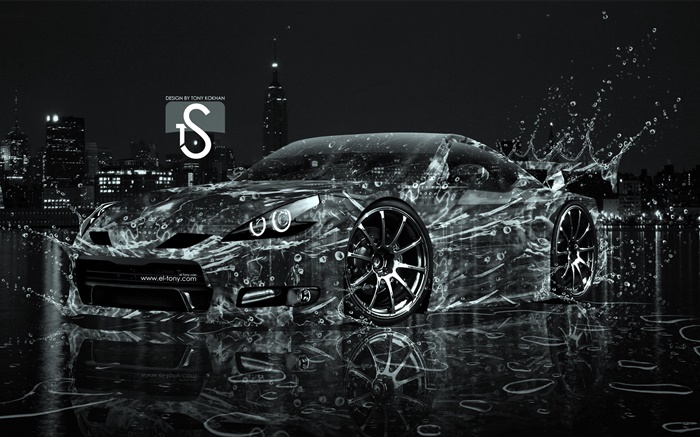 Water splash car, creative design, black supercar Wallpapers Pictures Photos Images