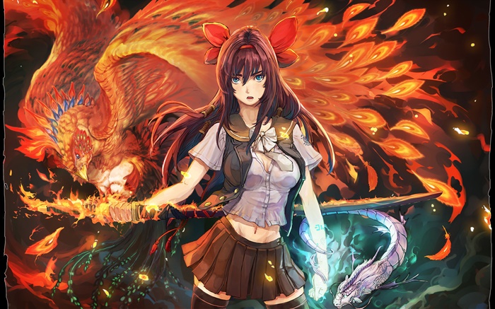 Anime girl, Phoenix Flame Wallpapers Pictures Photos Images