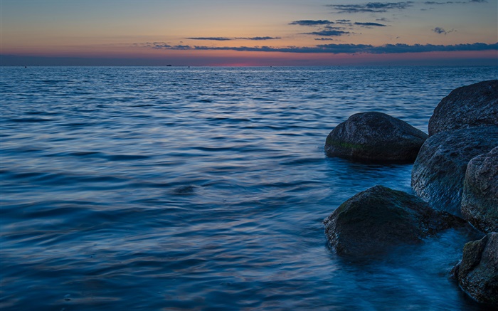 Baltic Sea, Sweden, stones, dusk Wallpapers Pictures Photos Images