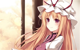 Cute anime girl, long hair, cap HD wallpaper